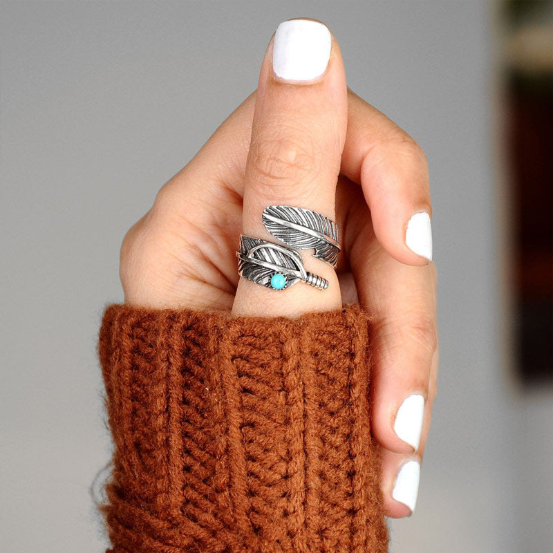 For Memorial - I'll Hold You In My Heart Until I Can Hold You In Heaven Turquoise Feather Ring