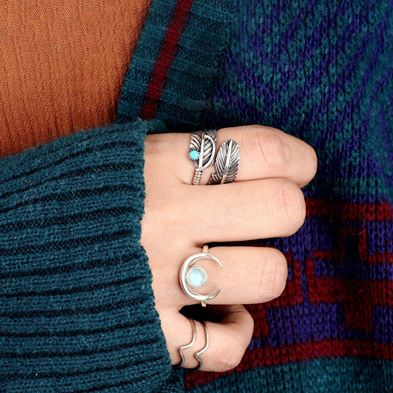 For Memorial - I'll Hold You In My Heart Until I Can Hold You In Heaven Turquoise Feather Ring