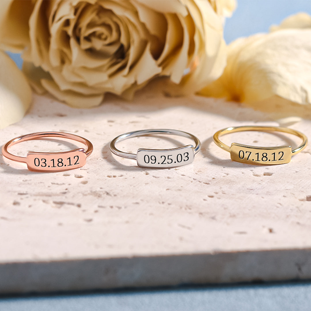 Custom Delicate Dainty Bar Date Ring