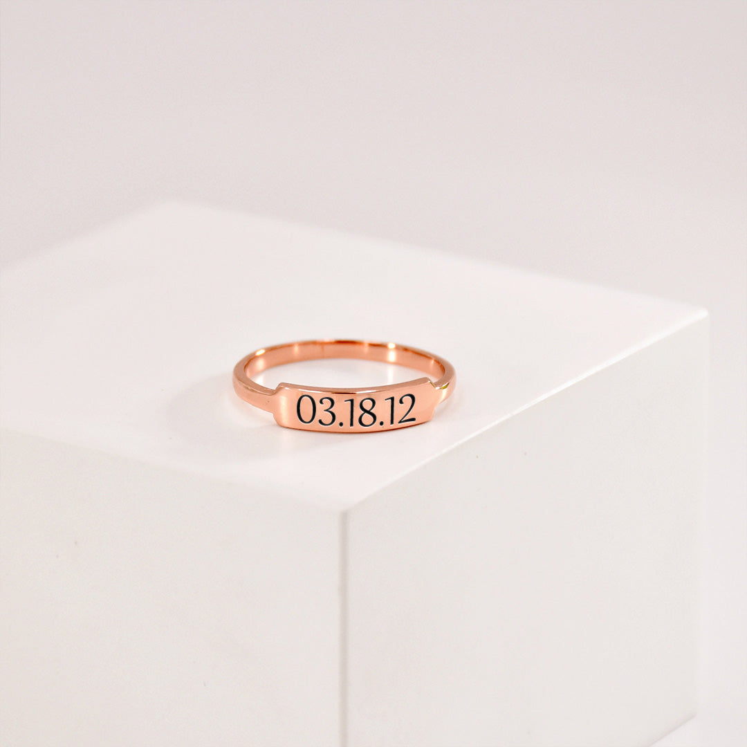 Custom Delicate Dainty Bar Date Ring
