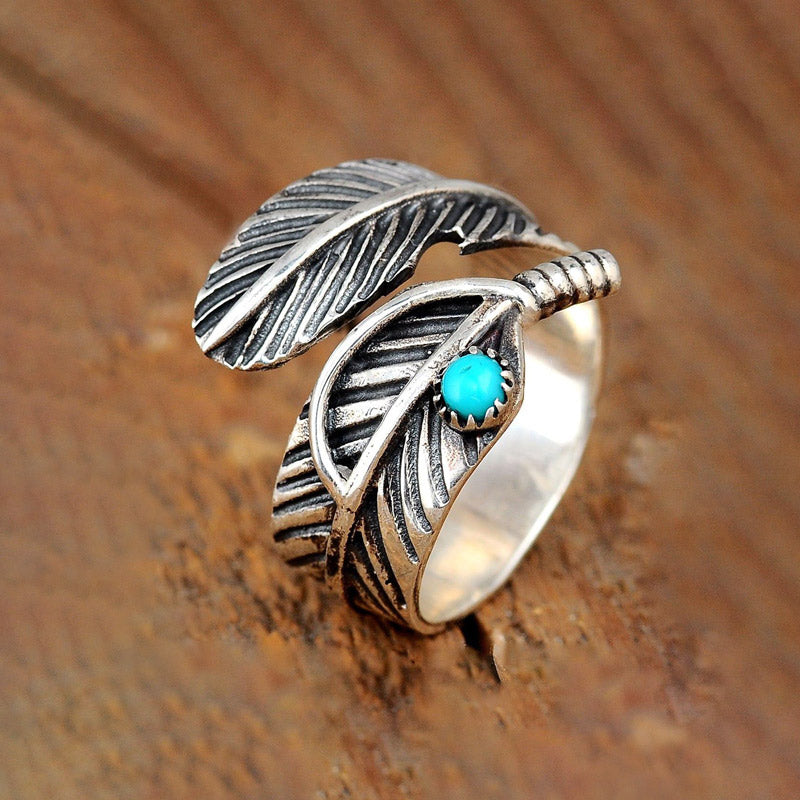 For Memorial - I'll Hold You In My Heart Until I Can Hold You In Heaven Turquoise Feather Ring