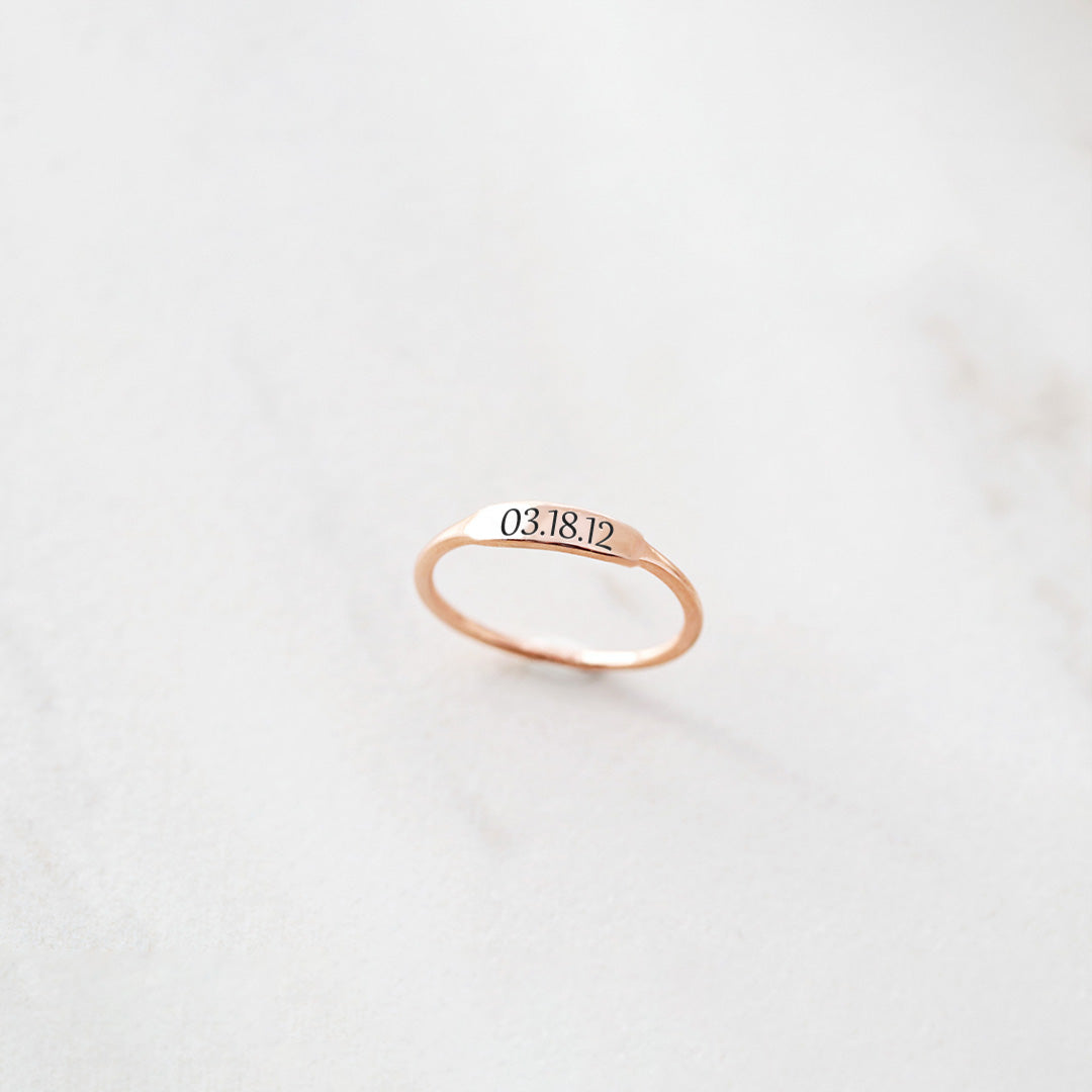 Custom Delicate Dainty Bar Date Ring