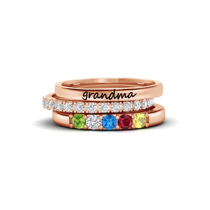Families Birthstones Stacking Ring - 3 Rings Set