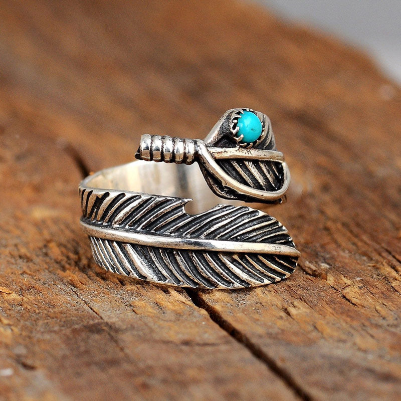 For Memorial - I'll Hold You In My Heart Until I Can Hold You In Heaven Turquoise Feather Ring