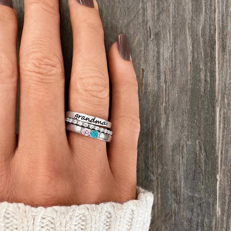 Families Birthstones Stacking Ring - 3 Rings Set