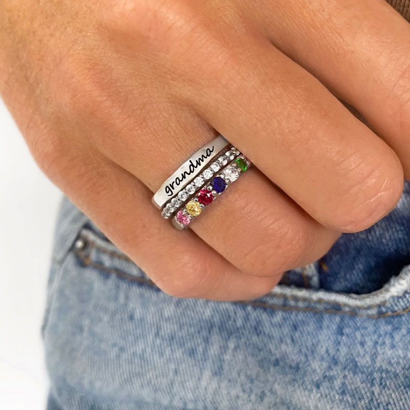 Families Birthstones Stacking Ring - 3 Rings Set