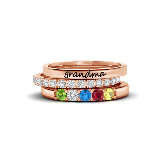 Families Birthstones Stacking Ring - 3 Rings Set